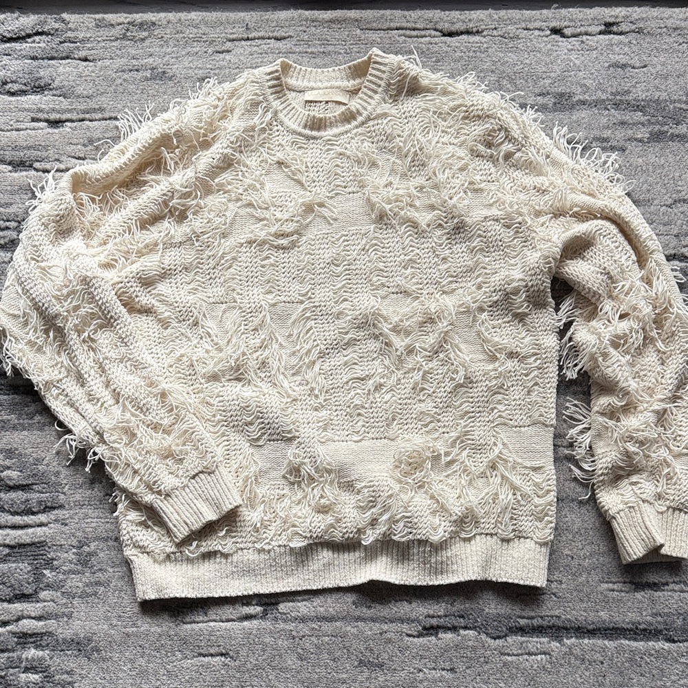 Ulla Johnson Eliana Fringed Cream Knit Sweater